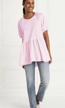 HILL HOUSE Blouse Size Small Pink NWT Francesca Top Ballerina Cotton Peplum