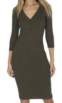 L'AGENCE Aurora Heathered Olive Henley Dress