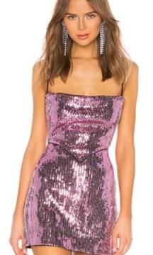 X by NBD Cindy Strappy Allover Sequin Cutout Mini Dress in Pink