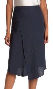 NWT Vince Navy Midi Skirt Size 10 Chiffon Faux Wrap Asymmetrical Hem NEW