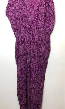 Vintage Zodiac Purple Retro Stripe Deep V Neck Jumpsuit.