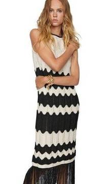 Mango Fringed hem dress