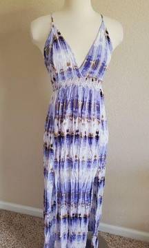 tie dye maxi criss cross back dress