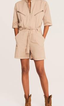 NWT  Cristina Zip Front Beige Cotton Romper Jumpsuit