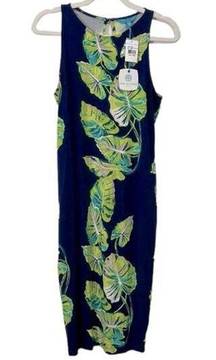 Tori Richard Women’s Midi Sleeveless Dress, Palm leaves Multicolor, M