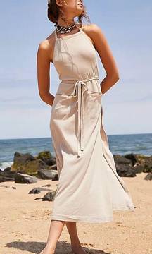 Beach Cooper Halter Rib Knit Linen Blend Wrap Midi Dress Size S