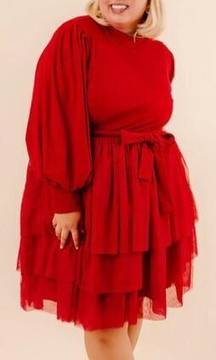 Ivy City Co. Short Cosette Dress in Red Tulle Plus Size 2X
