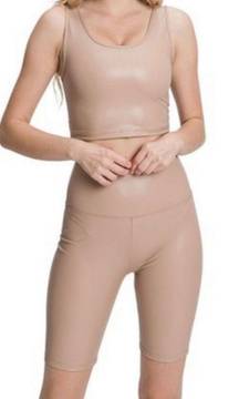 Women’s Tan Sexy Biker Short Set (S)