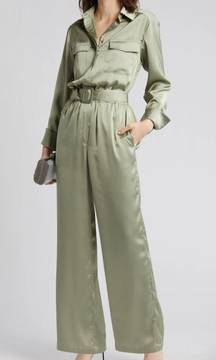 Belted Long Sleeve Satin Utility Jumpsuit  - SOLD OUT