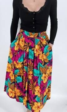 Vintage SK & Company Vibrant Floral Midi Skirt