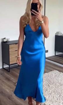 Dress Cobalt Blue Slip Midi Satin Effect Maxi Wedding Party