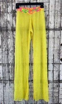 Daisy neon boho sheer yellow swim coverup flare pants