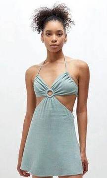 NWT  O-Ring Linen Halter Mini Dress