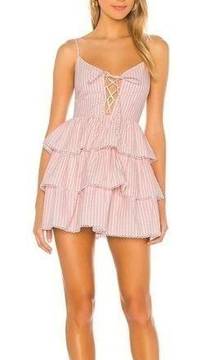 Lovers + Friends Isabeli Mini Dress Pink White Medium NWT Sleeveless Ruffles