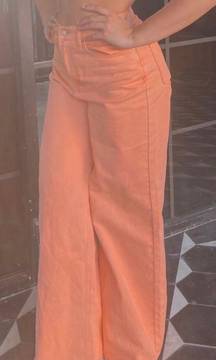 Orange High wasted Wide-leg Jeans