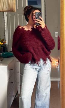 Crop Frayed Knit Sweater