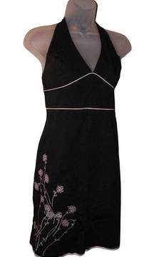 Embroidered black halter dress size 13