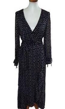 NWT Kendall & Kylie Maxi Dress Ditsy Floral Print Black Size Medium