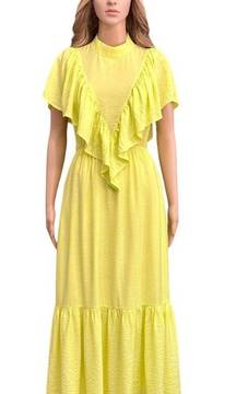 Young Fabulous & Broke Cruz Maxi Dress Ruffles Margarita Yellow Green Small