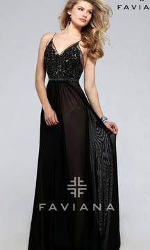 Long black Chiffon Dress With Beaded Top