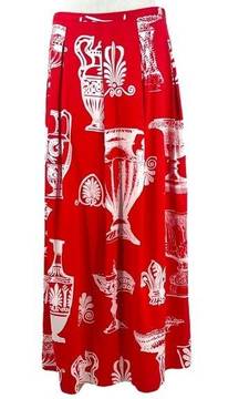 NWOT  Greek Vase Print Red White Maxi Skirt Pockets Size Medium