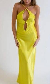 Meshki Lucia Maxi Satin Cutout Slip Dress Golden Yellow Chartreuse Womens Size M