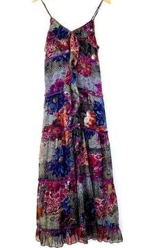 Bila Women’s Tiered Maxi Dress Flower Daisy Lace Lightweight Chiffon Large