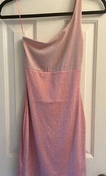 One Shoulder Pink Sparkly Mini Dress (Homecoming Dress)