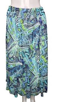 Bonworth Skirt Womens Medium Petite Blue Green Geometric Midi Casual Office