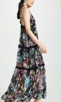 🆕 ROCOCO SAND Moonlight Floral Metallic Maxi Tiered Dress Sz XS