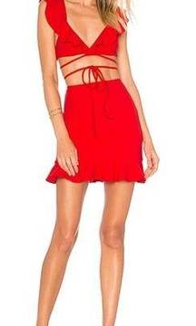 Revolve Lovers + Friends Flamingo Red Ruffle Skirt