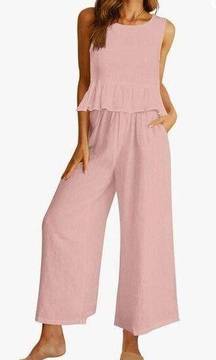 Automet 2 Piece Summer Outfit for Women Pink Lounge Small Matching Set Pockets