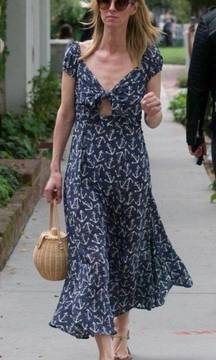 💕NICKY HILTON x TOLANI💕 Silk Montauk Midi Dress ~ Navy Blue Anchor Print XS