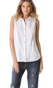 Free People Linen Blend Button Front White Frayed Boho Vest Size Medium