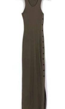 THE RANGE Ribbed Button Maxi Dress Olive Green XS