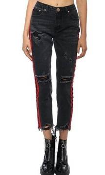 Brooklyn Karma Distressed Red Racing Stripe Jeans