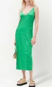 Ganni Crinkled Satin Slip Dress Bright Green Size 38 / US 6