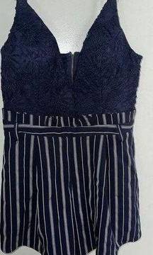 | Floral Top Navy Blue with white strips romper