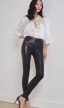 L'Agence Women's Mid Rise Coated Marguerite Skinny Jeans Black Size 28 NWT