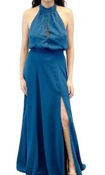NEW Yumi Kim Womens M High Demand Maxi Dress Ink Blue Halter Top Gown