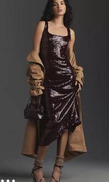 Pilcro Anthropologie M Sequin Slim Dress With Slit Plum Prune Size Medium NWT