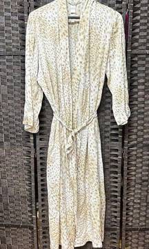 Neiman Marcus Womens Maxi Silk Robe Large Cream Animal Print Belted