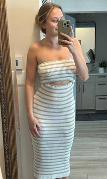 Stripped Cut out bodycon midi dress