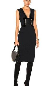 Altuzarra Black Adriana Lace Up Velvet Trimmed Crepe Dress