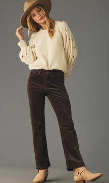 The Yaya Mid Rise Corduroy Stretch Cropped Flare Jeans Dark Mink Brown