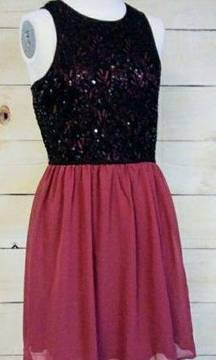 SOCIALITE Black Maroon Sequins Flare Dress Medium