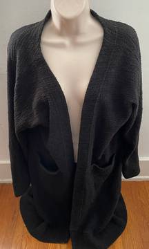 Out From Under Black Open Front Pockets Long Cardigan Duster, size M/L