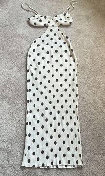 Cream With Brown Polka Dots Cut Out Statement Dress   Size XS