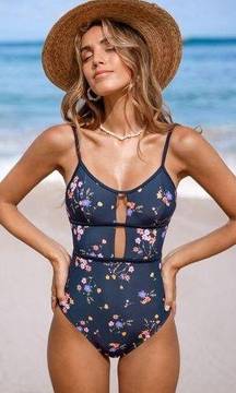 NWT Cheerful Navy Floral Scoop Cutout One-Piece