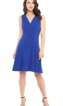 London Times Sleeveless Fit and Flare Dress in Blue Size 14P NWT $60